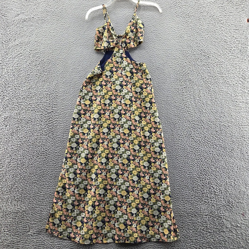 Lulus Women Its a‎ Perfect Pick Floral Maxi Dress XS Blue Yellow Cut Outs Slit